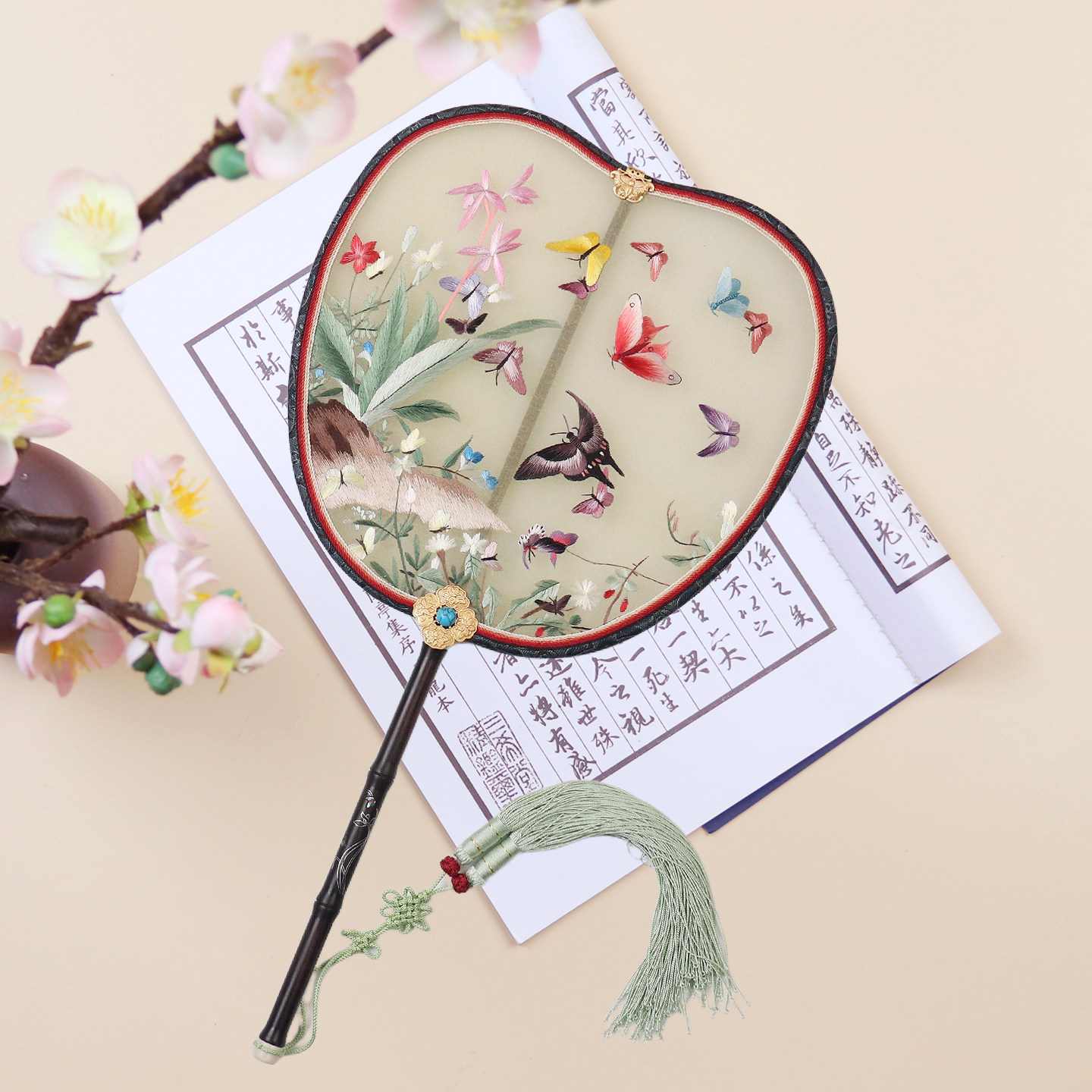 苏绣双面绣扇子女士宫扇真丝流苏配饰中国风汉服宫廷古风团扇礼品