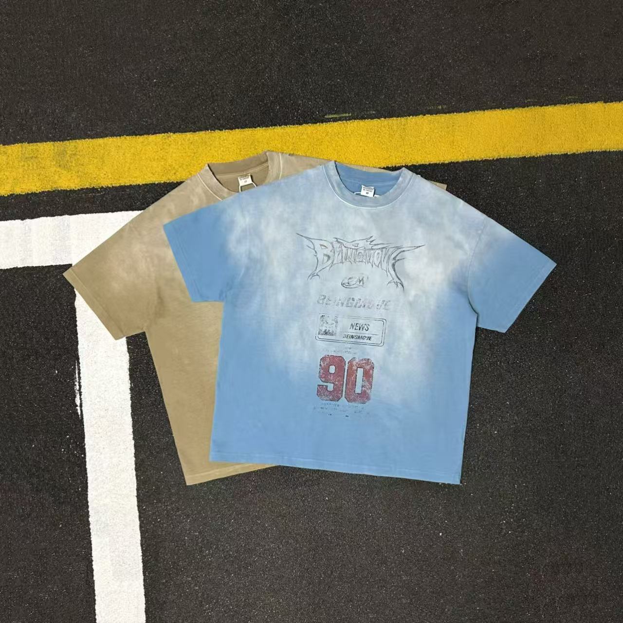 美式全棉潮牌印花短袖T恤男女水洗做旧圆领街头风潮流上衣