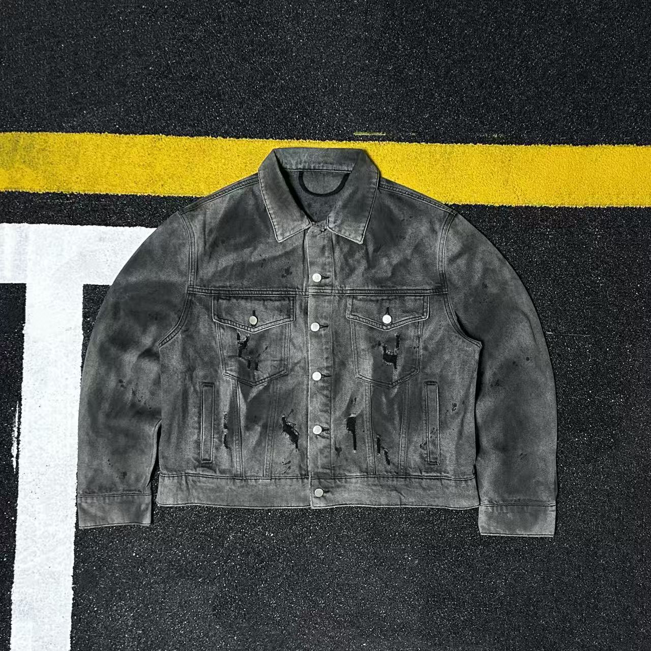 复古做旧牛仔外套男女同款破洞喷染水洗宽松夹克街头风