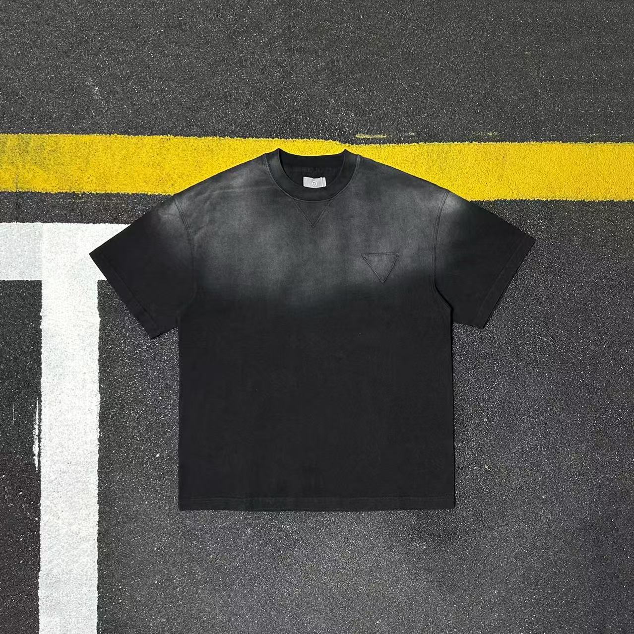 美式重磅全棉潮牌街头风渐变水洗做旧短袖T恤男女宽松