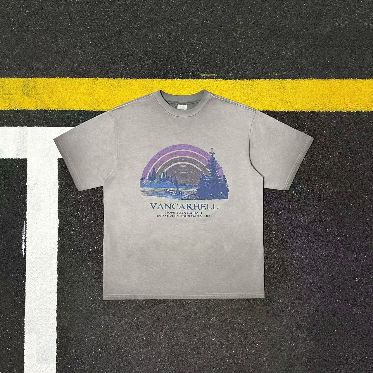 美式全棉复古印花短袖T恤男女宽松百搭情侣上衣青少年潮