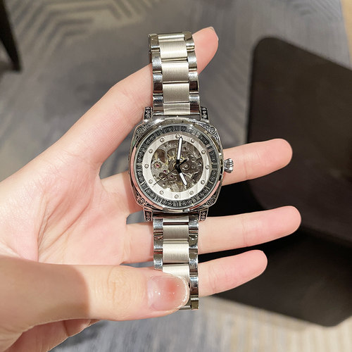 全自动机械手表钢带镂空女士手表