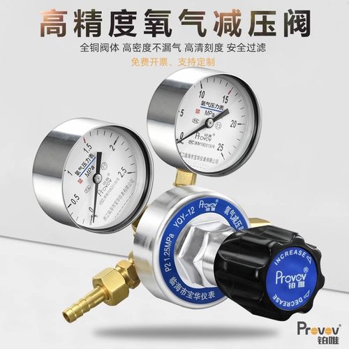 铂唯YQY-12型氧气减压器2.5*25mpa减压阀减压表减压阀铜调压器