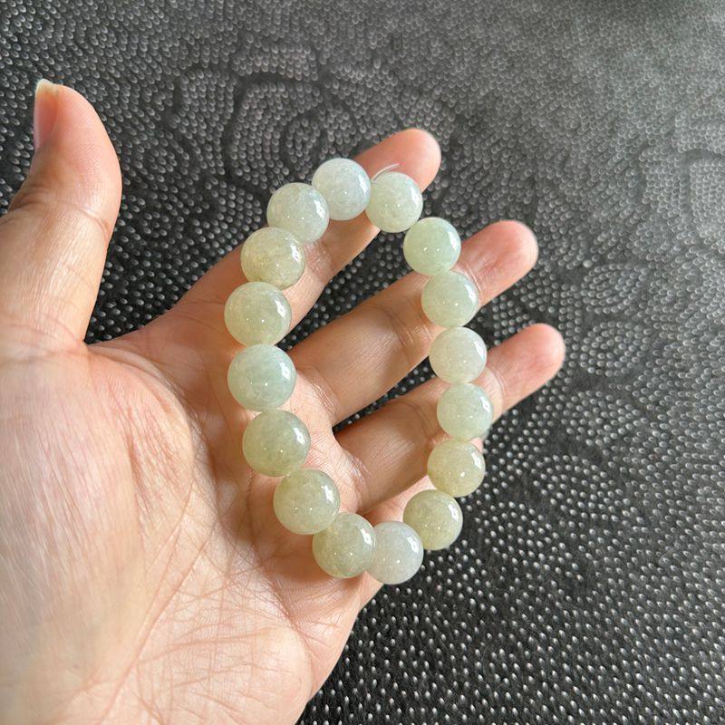 冰黄翡圆珠手链天然缅甸A货翡翠手串13mm男女款个性情侣生日礼物