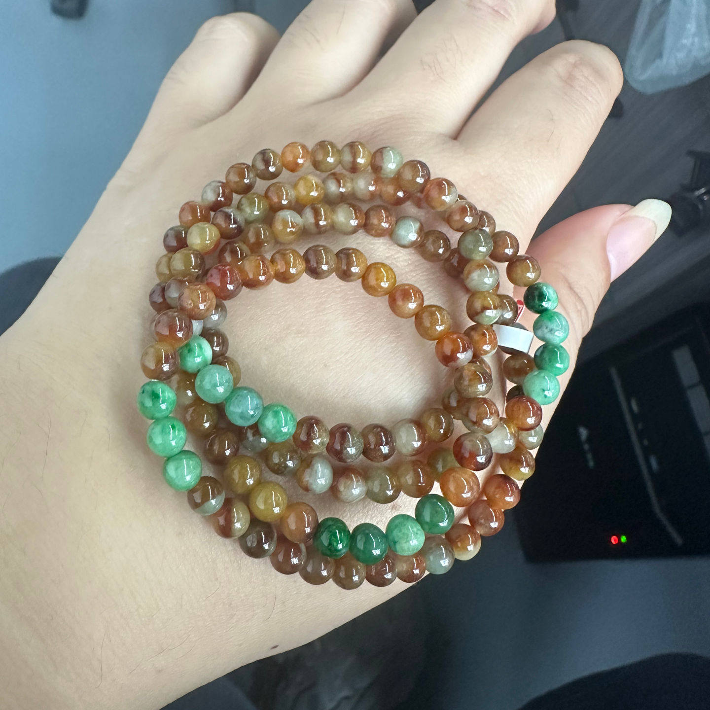 红翡项链手串5mm 天然缅甸A货翡翠 半山半水女士款手链情人节礼物