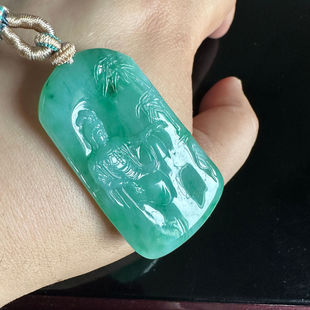 满绿竹林观音吊坠 天然缅甸A货翡翠 玉观音挂件 观世音菩萨男士款