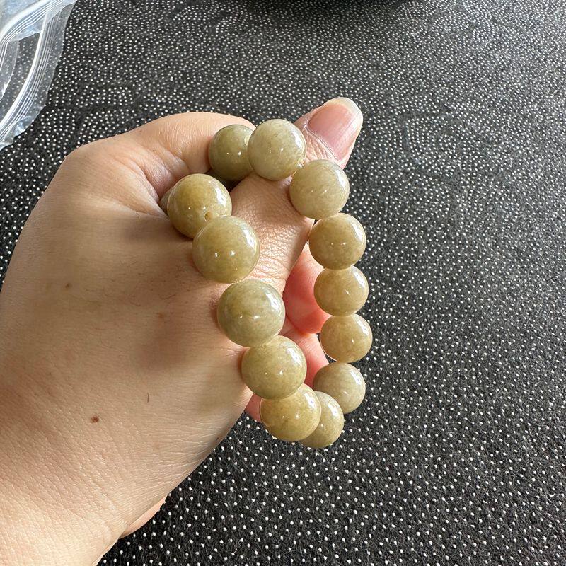 冰黄翡圆珠手链 天然缅甸A货翡翠手串14mm男女款个性情侣生日礼物