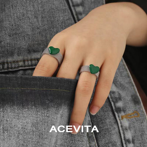 ACEVITA小众欧美绿色心形戒指