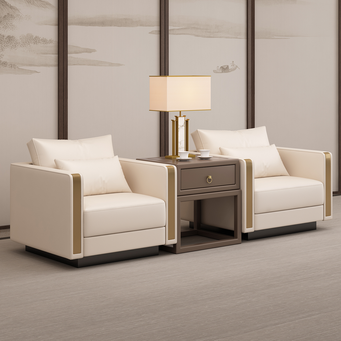 西格米新中式商务贵宾室会议高档沙发办公室实木沙发接待洽谈沙发