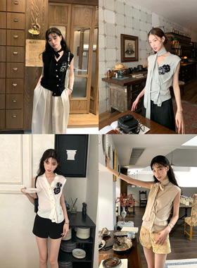 SourceWithU 山茶序曲 4色羊毛冰丝无袖针织衫v领上衣（送胸针）