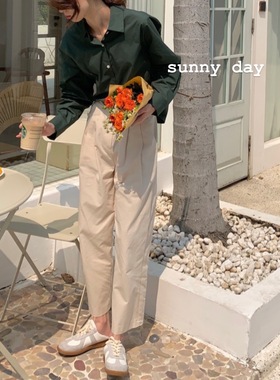 SourceWithU 出镜率很高の纯棉质感百搭九分棉麻韩系直筒裤