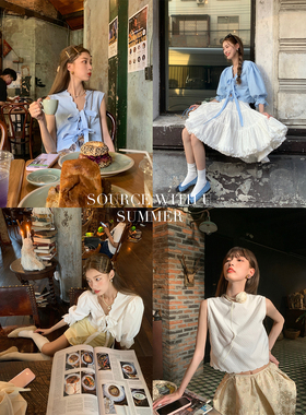 SourceWithU 小布里 2色无袖/有袖前后两穿蝴蝶结衬衫设计感上衣