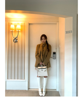 SourceWithU 妍珍小姐 50羊毛韩系西装款高领马甲双面尼大衣套装