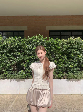 SourceWithU 弗洛伦萨 百搭气质重工铃兰袖蕾丝拼接薄针织衫上衣