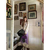 SourceWithU 一眼沦陷 气质后开衩紫色半身裙印花拼接设计感长裙