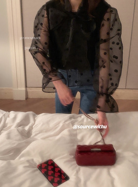 SourceWithU midnite. 高级感透肤波点蝴蝶结衬衫拼接上衣女