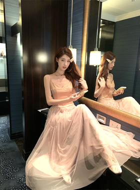 SourceWithU绯云之约 绝美缎面拼接双层粉色纱裙秋冬设计感半身裙