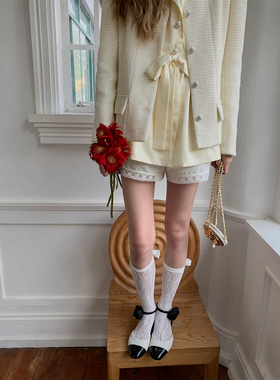 SourceWithU 本期劳模 万搭法式少女简约内搭短裤镂空花边白裤子