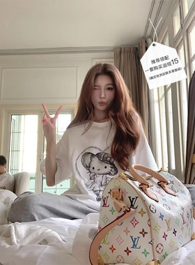 SourceWithU素描梦露 2款80糯米棉手绘KT休闲白tee灰色百搭休闲裤