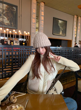 SourceWithU汉城暖冬 显瘦针织拼接羽绒马甲保暖立领宽松坎肩秋冬