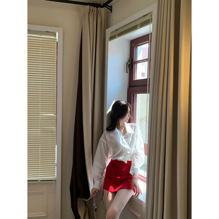 高腰短裤 SourceWithU 夏季 纯棉麻3色小腰精系带微A字裙裤 大都会