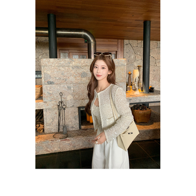 SourceWithU4.25NEW 【雾屿晚风】亮片细闪开衫抹胸2件套亚麻长裤