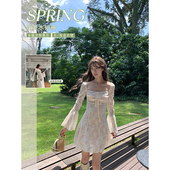 SourceWithU A字长裙 连衣裙修身 绝美水仙袖 全幅定制仙气蕾丝短款