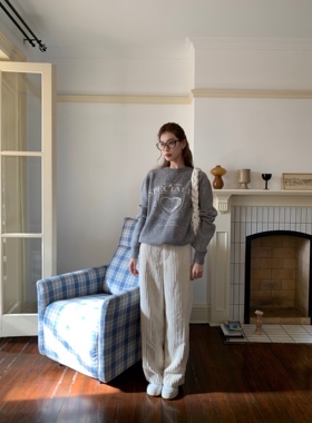 SourceWithU  辛普森公寓 鬼马少女白色灯芯绒阔腿加厚保暖休闲裤