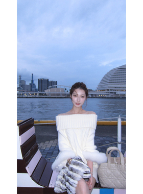 SourceWithU温柔纯欲风  2色柔纯欲感狐狸毛一字肩麻花毛衣针织衫