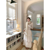 SourceWithU雪夜芭蕾 磨毛绒感拼接刺绣公主蛋糕裙白色连衣裙叠穿