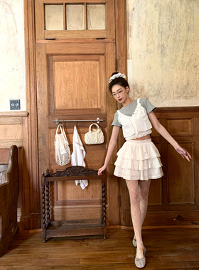 SourceWithU 纯白圣何塞 纯棉花边双层吊带两穿白色半裙灰色tee女