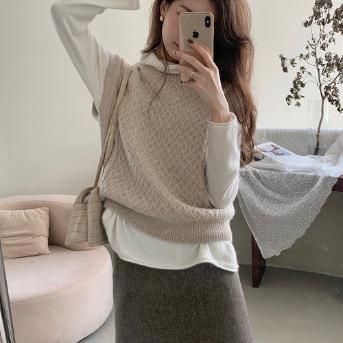 少女心炸裂の软糯麻花针织背心