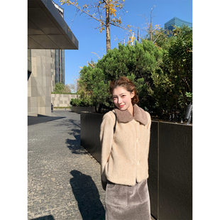 SourceWithU小乖貂 高质感环保小姆貂仿毛皮草翻领保暖短外套女冬