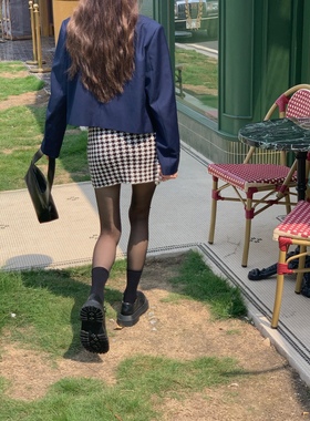 SourceWithU 小香的精髓 早秋新款千鸟格针织a字包臀半身裙短裙