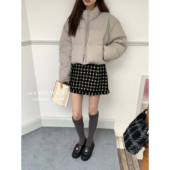 SourceWithU 小步舞曲小香风黑白格毛呢半裙显高显瘦设计感长裙女