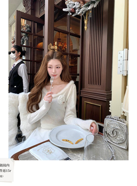 SourceWithU指尖芭蕾套装水貂毛领羊毛针织衫千层纱裙毛毛连衣裙