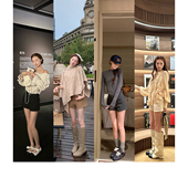 SourceWithU 女 休闲裤 秋意渐浓 30羊毛5色珍珠纹毛呢百搭纽扣短裤