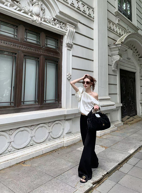 SourceWithU 老钱missy 巨垂顺脚面微阔腿休闲裤日常通勤西装裤女