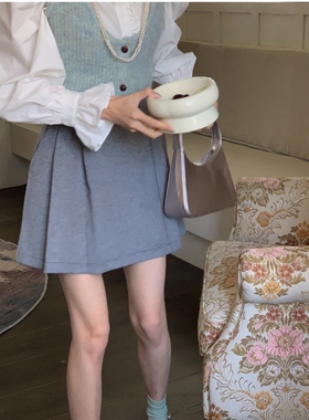 SourceWithU 藤校毕业生 灰色a字半身裙女褶皱梨形显瘦短款裙子