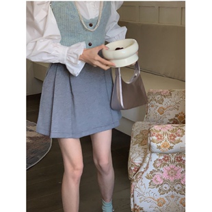 SourceWithU 藤校毕业生 灰色a字半身裙女褶皱梨形显瘦短款裙子