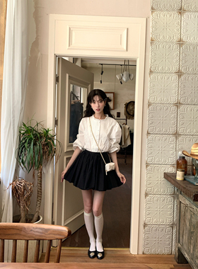 SourceWithU 人间仲夏 70棉2色一片式高腰纯色半裙白色肌理上衣女