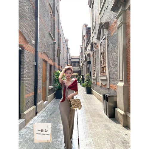 SourceWithU勃艮第红针织背心裙