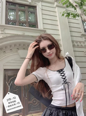 SourceWithU 西柚薄荷冰 95棉3色清爽缎带芭蕾tee蝴蝶结修身T恤女