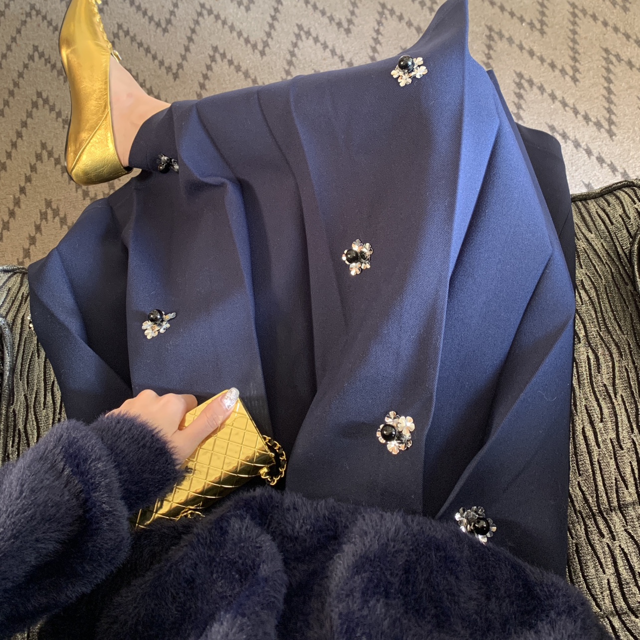 SourceWithU 新罗酒店 女明星私服重工刺绣百褶中长半身裙a字伞裙