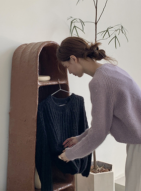 SourceWithU 芋圆啵啵 奶里奶气羊毛浅紫色珍珠纹毛衣针织衫