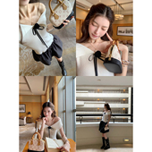 SourceWithU早秋回响 性感优雅黑色玫瑰针织翻领连衣裙一字肩短裙