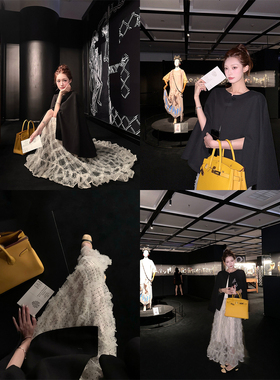 SourceWithU  策展人  重工波点手工花边拼接大摆半身裙长裙