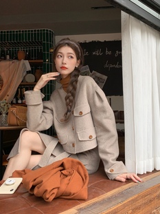 SourceWithU 伦敦雨天80羊毛原创设计感羊毛双面尼大衣半身裙套装