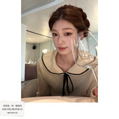 2色系带温柔翻领毛针织衫 SourceWithU 月下诗 独特漂亮miu系毛衣