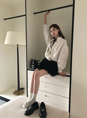 SourceWithU 凯瑟琳 蕾丝花边少女系带衬衫法式复古宽松白色上衣